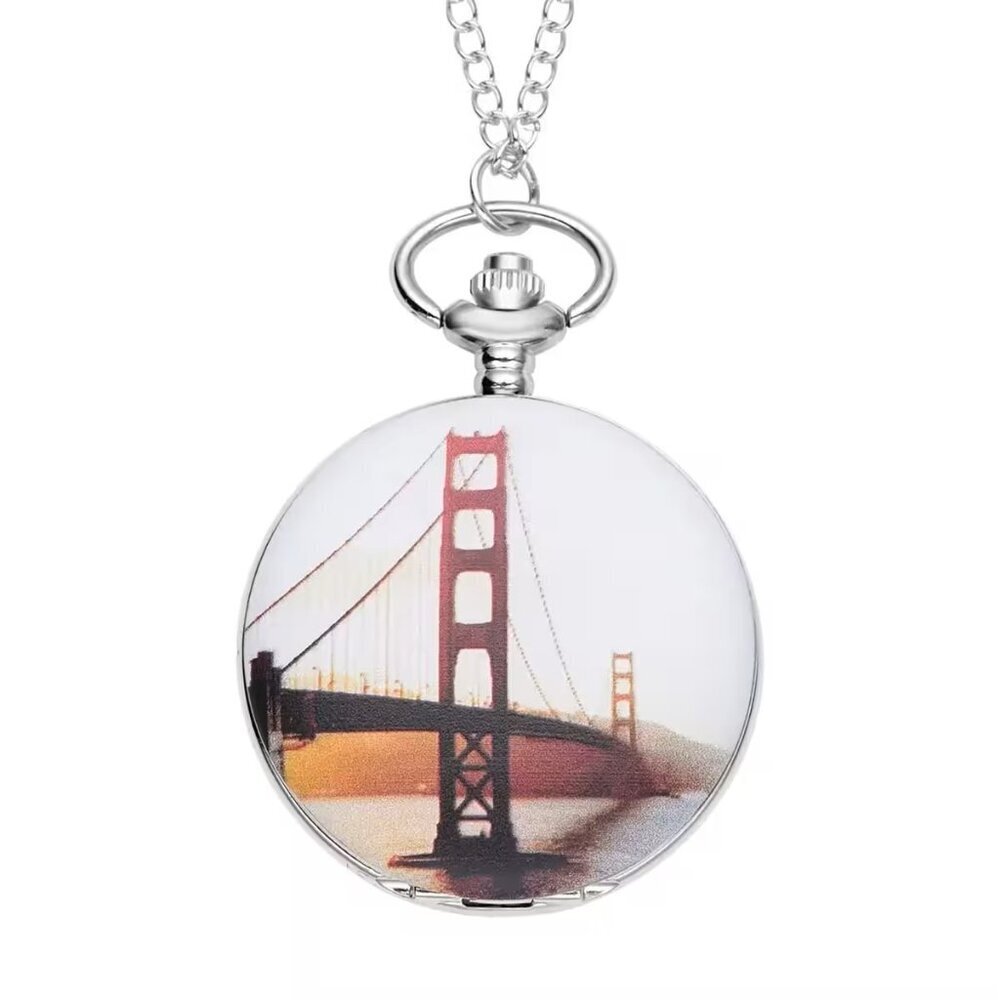 Strada Bridge Pattern Pocket Watch with Silvertone Chain - Picture 2 of 3